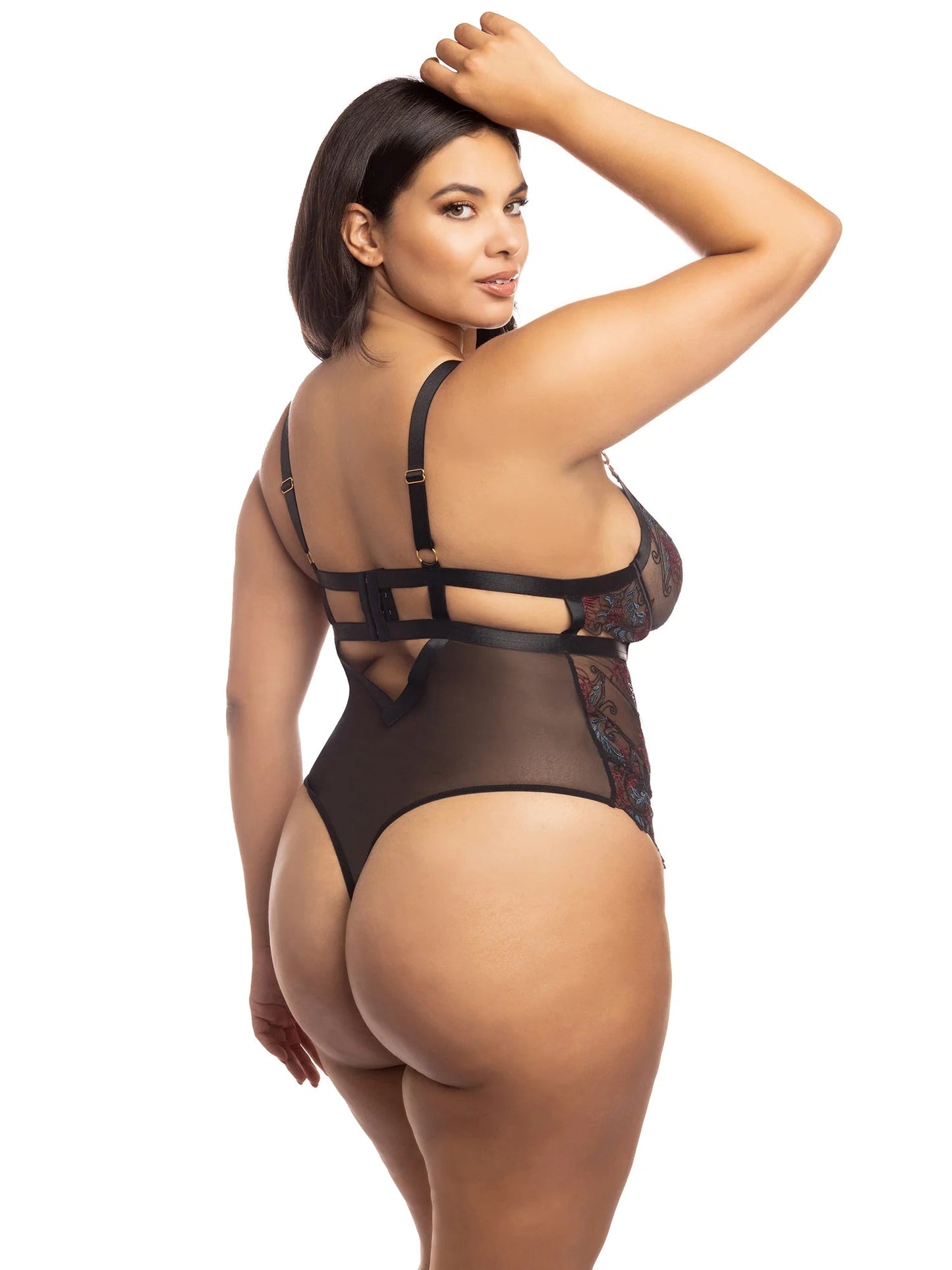 Oh La La Cheri Paris - Curvy Azalea Lace Teddy - Elegant Embroidery & Mesh Lingerie - Yonifyer